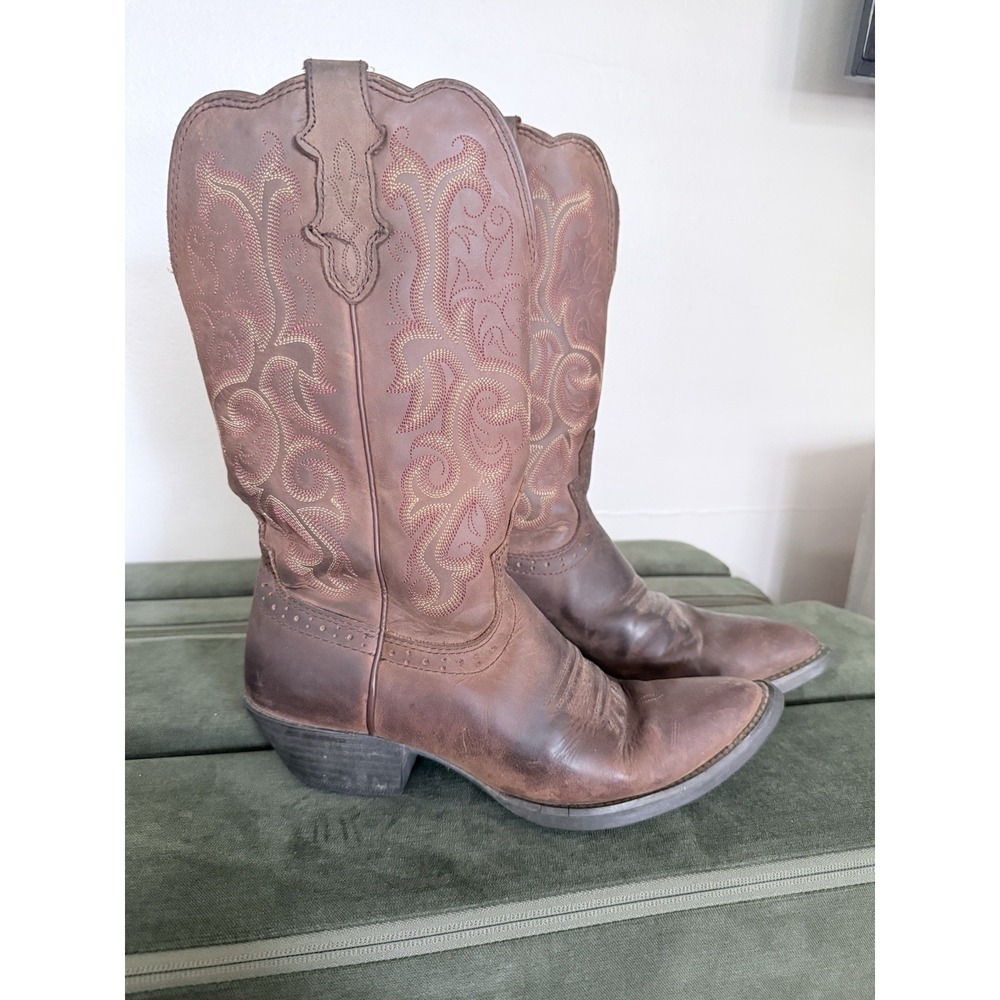 Justin Sorrel Apache Boots Womens 7.5 B Brown Leather Cowboy Embroidered L2551